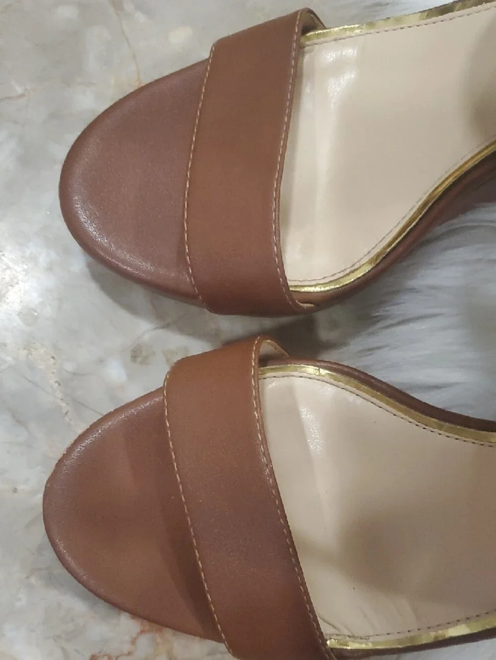 Jessica Simpson Brown Leather Crisscross Strap Wedge Heels Size 9 - Picture 2 of 15